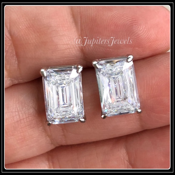 None Jewelry - 2ct ice cube 14k white gold square cushion emerald simulated diamond earrings